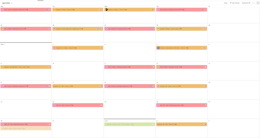 A monthly view of content calendar 